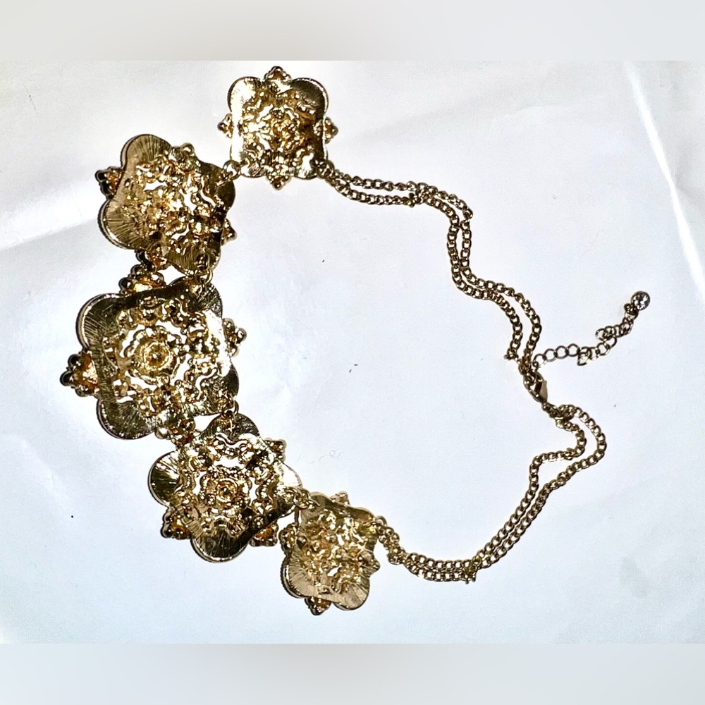 Gold Rhinestone Statement Necklace - Picture 5 of 6